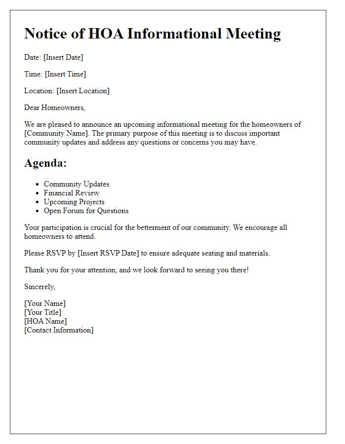 Letter template of HOA informational meeting notice