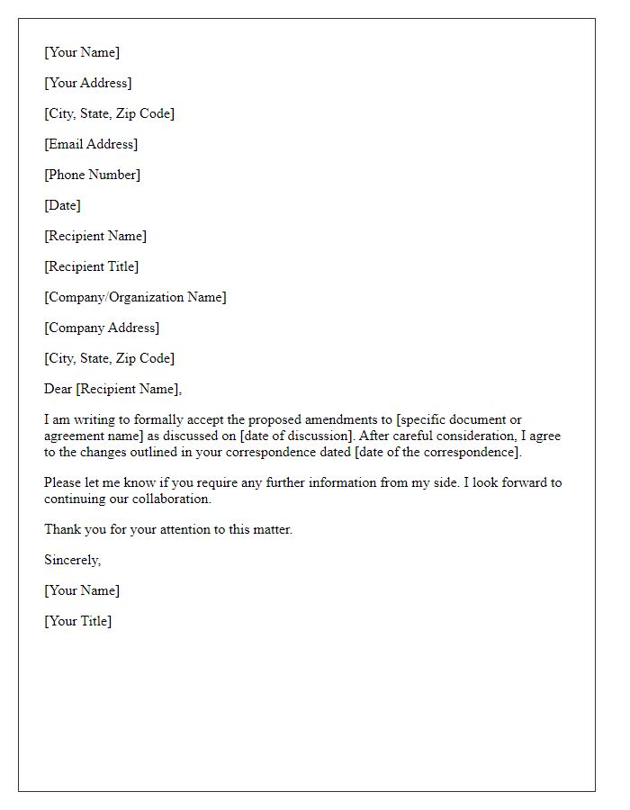 Letter template of amendment acceptance