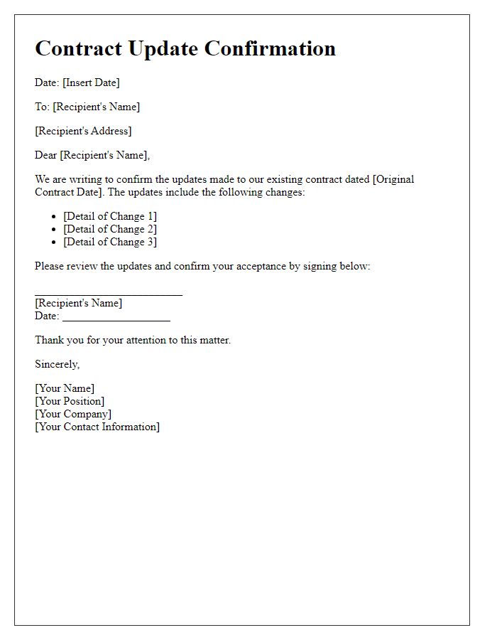 Letter template of contract update confirmation