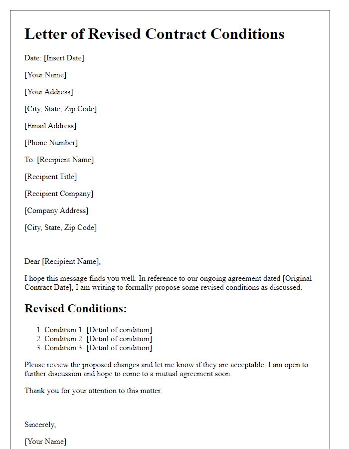 Letter template of revised contract conditions