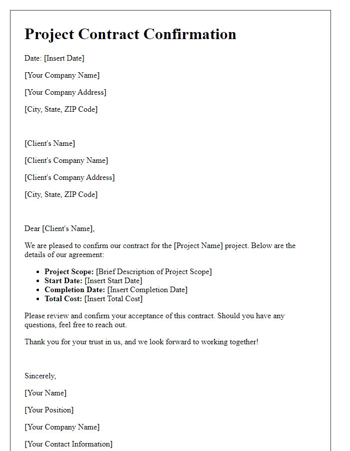 Letter template of project contract confirmation