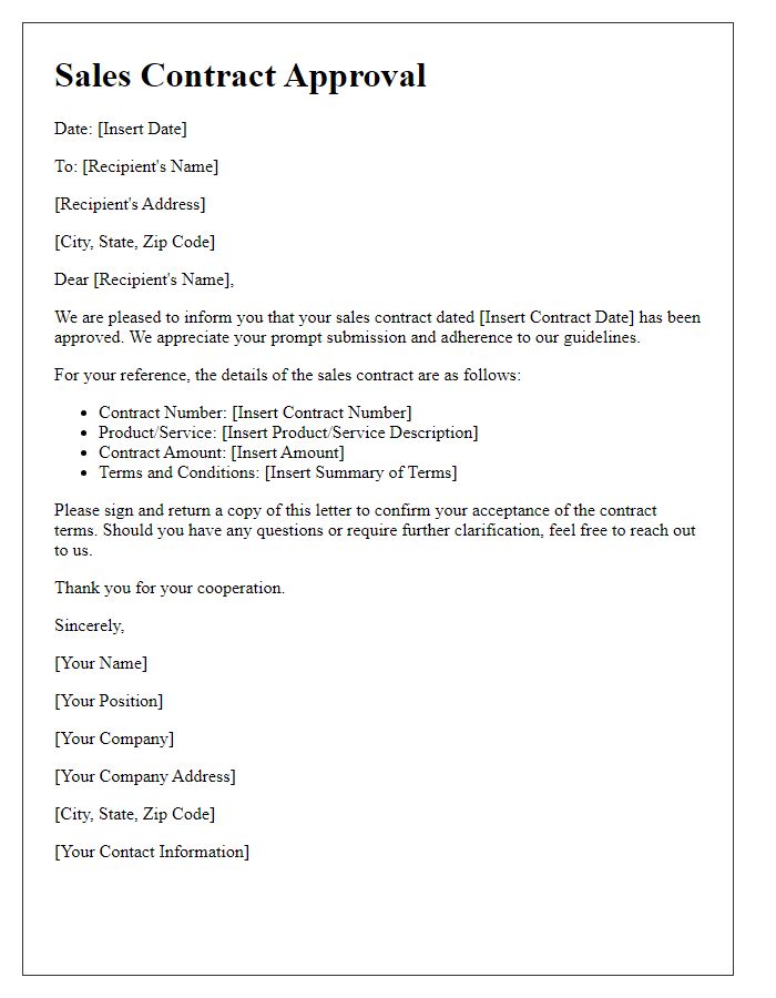 Letter template of sales contract approval