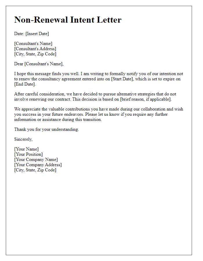 Letter template of contract non-renewal intent for consultancy agreements