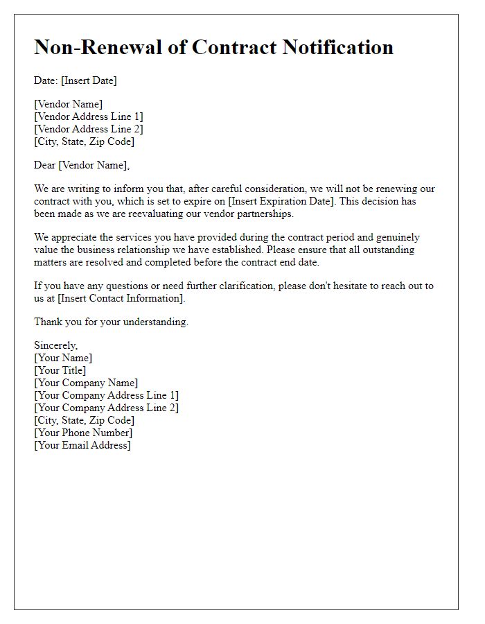 Letter template of contract non-renewal letter for vendors