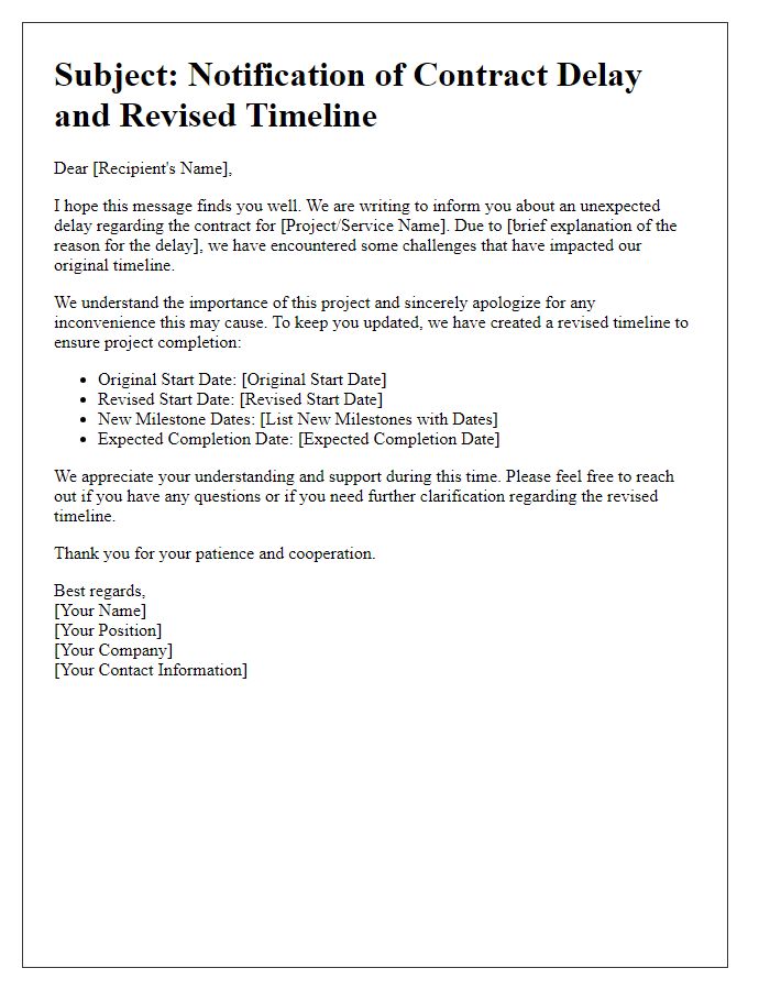 Letter template of contract delay with revised timeline