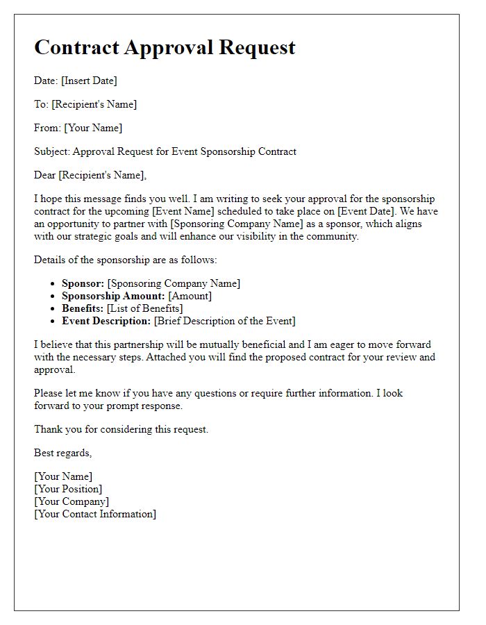 Letter template of contract approval request for event sponsorship.