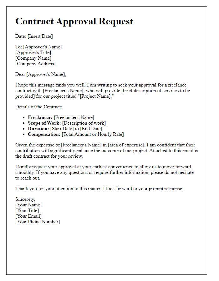 Letter template of contract approval request for freelance work.