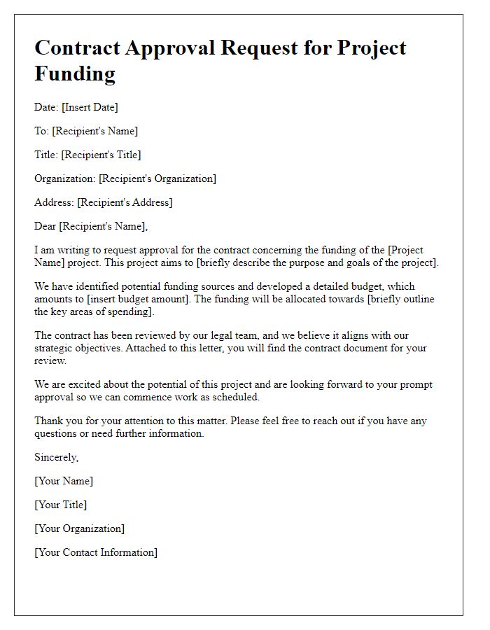 Letter template of contract approval request for project funding.