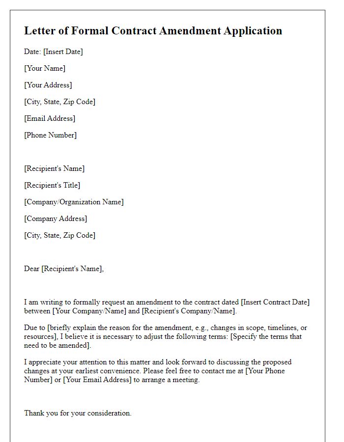 Letter template of formal contract amendment application