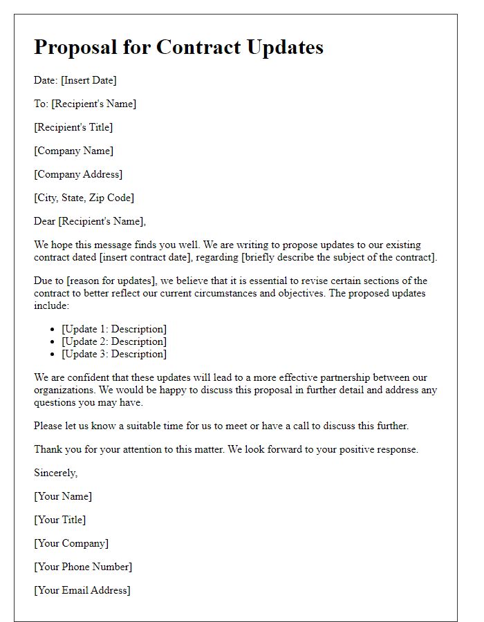 Letter template of proposal for contract updates