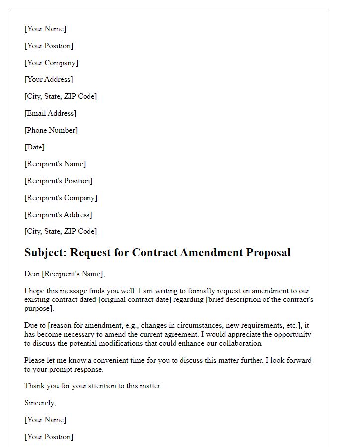 Letter template of request for contract amendment proposal