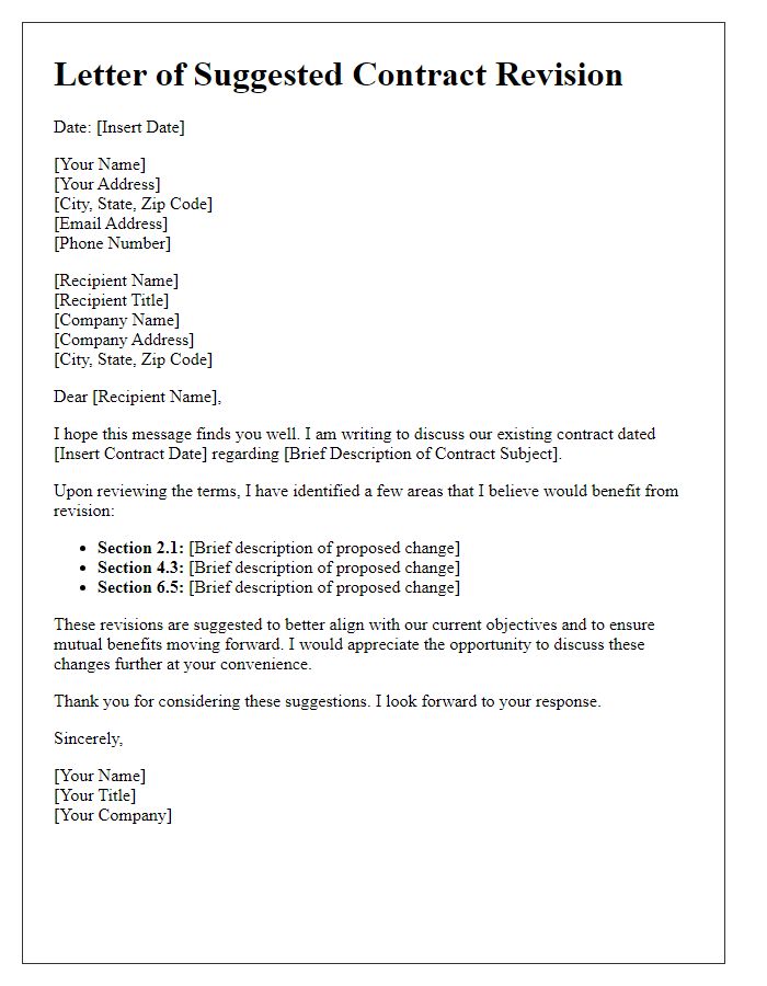 Letter template of suggested contract revision