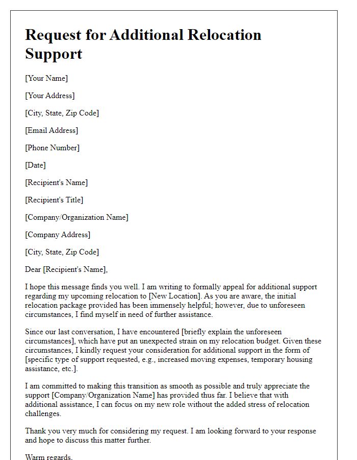 Letter template of appeal for additional relocation support