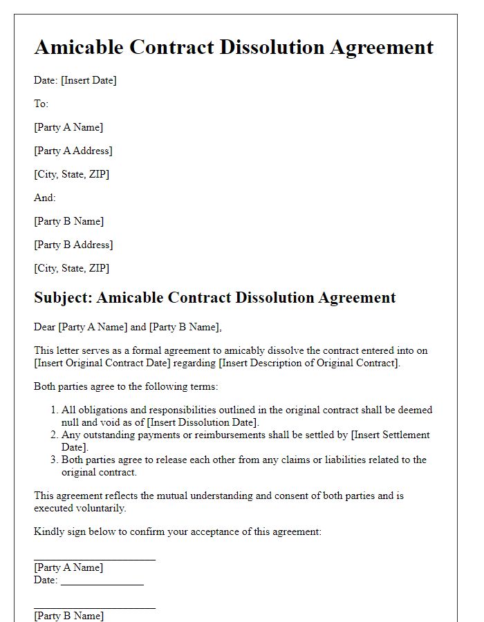 Letter template of amicable contract dissolution agreement