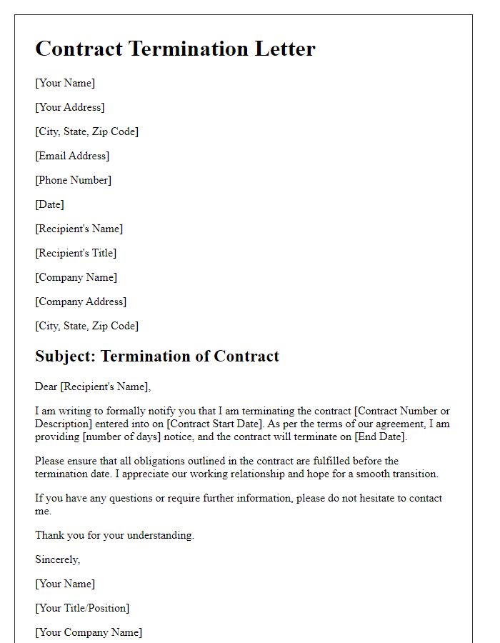 Letter template of formal contract termination