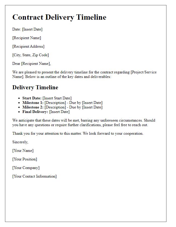 Letter template of contract delivery timeline