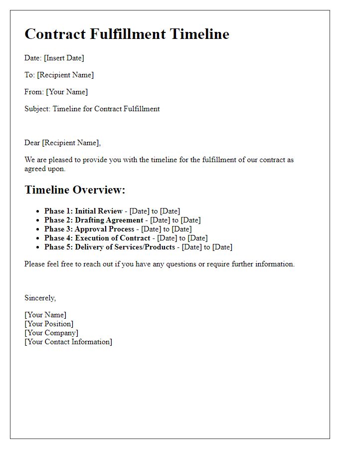 Letter template of timeline for contract fulfillment