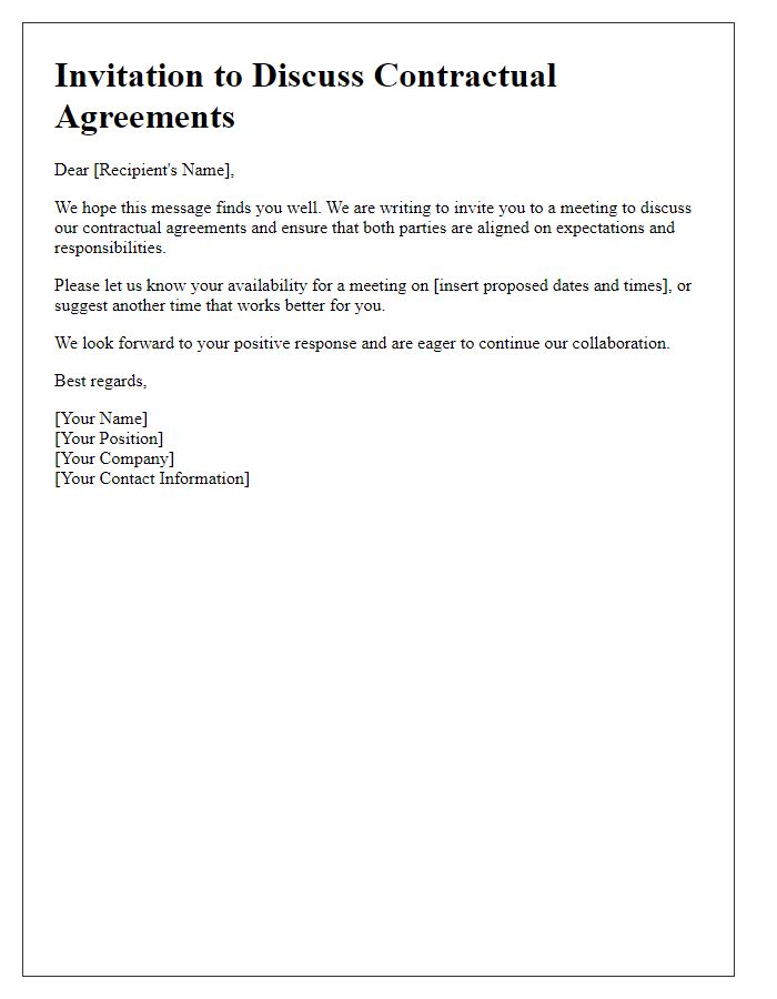 Letter template of invitation to discuss contractual agreements