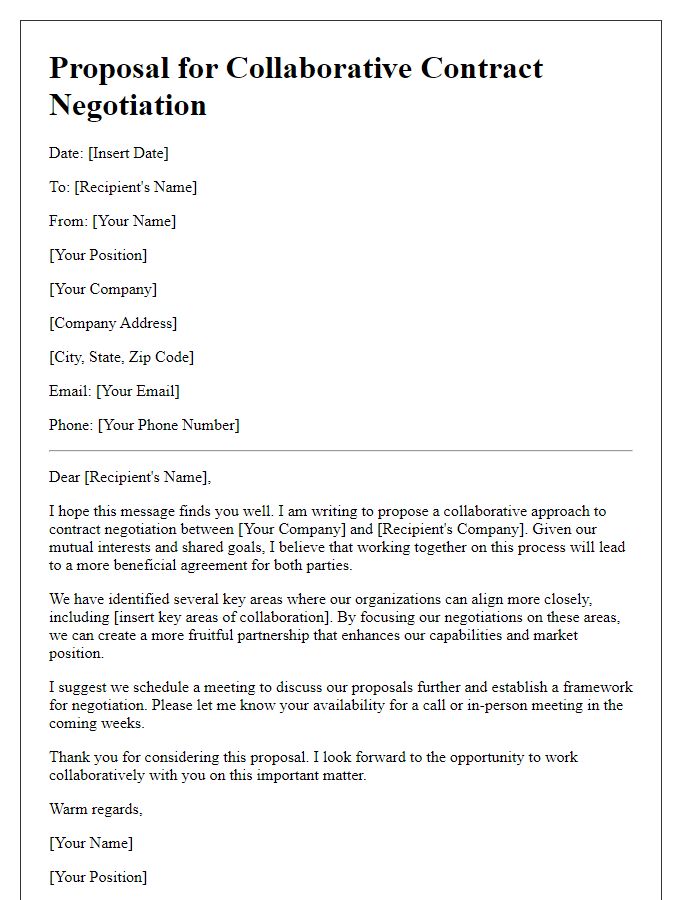 Letter template of proposal for collaborative contract negotiation