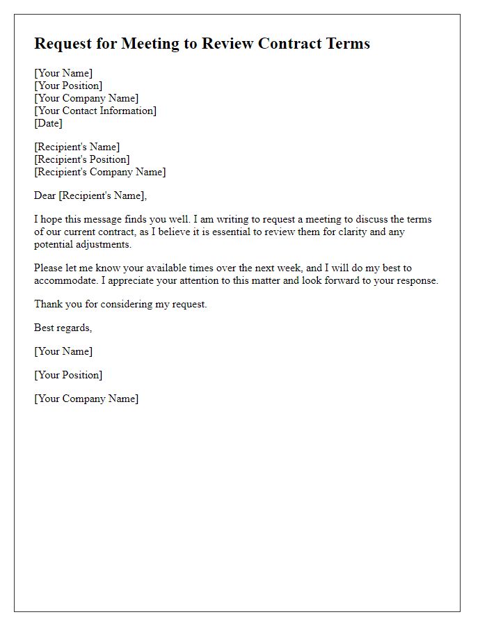 Letter template of request to schedule a meeting for contract terms review