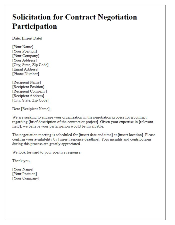 Letter template of solicitation for contract negotiation participation