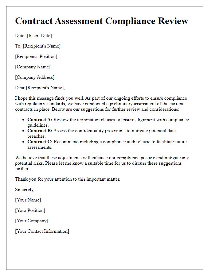 Letter template of contract assessment suggestion for compliance review