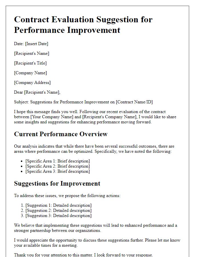 Letter template of contract evaluation suggestion for performance improvement