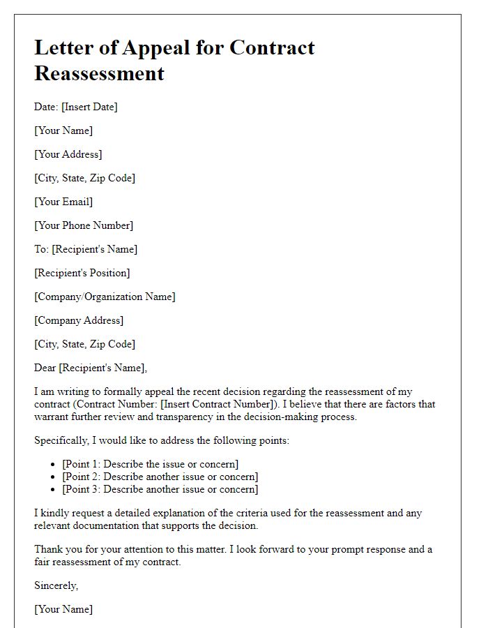 Letter template of contract reassessment appeal for transparency