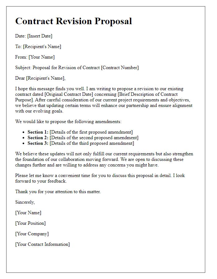 Letter template of contract revision proposal for updated requirements