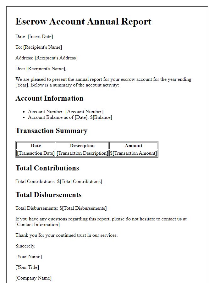 Letter template of escrow account annual report