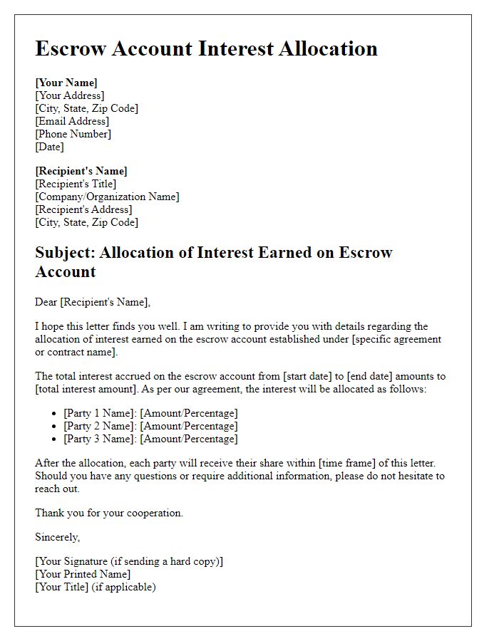 Letter template of escrow account interest allocation