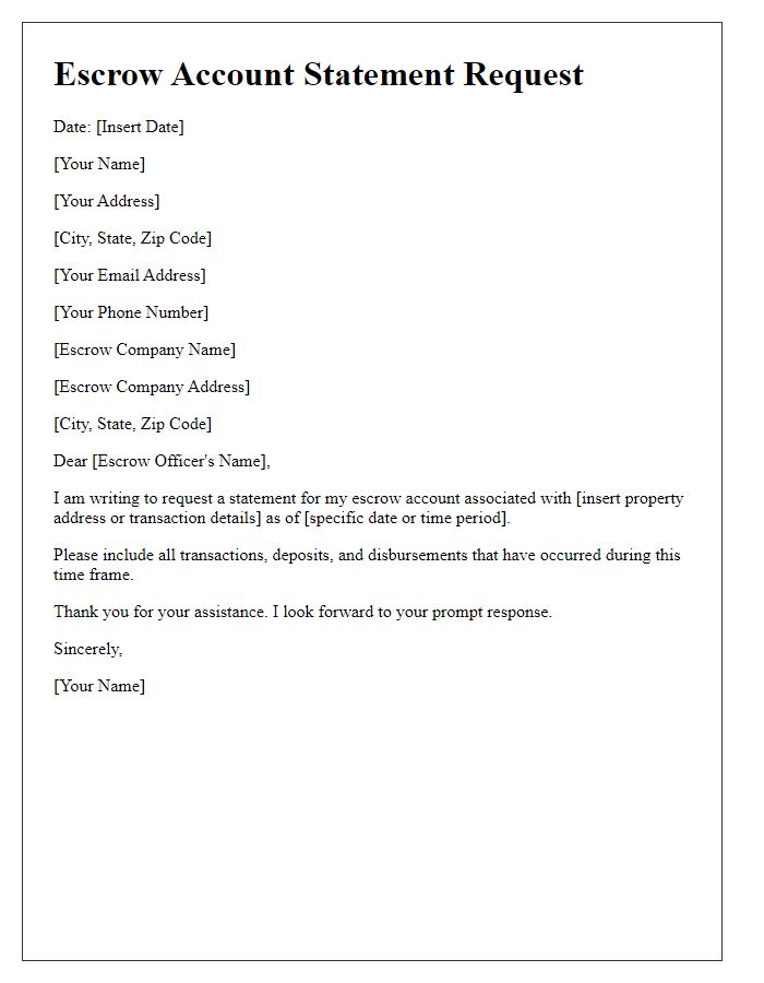 Letter template of escrow account statement request