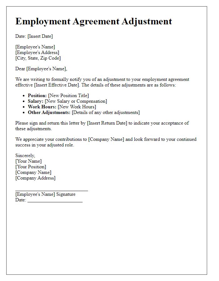 Letter template of employment agreement adjustment