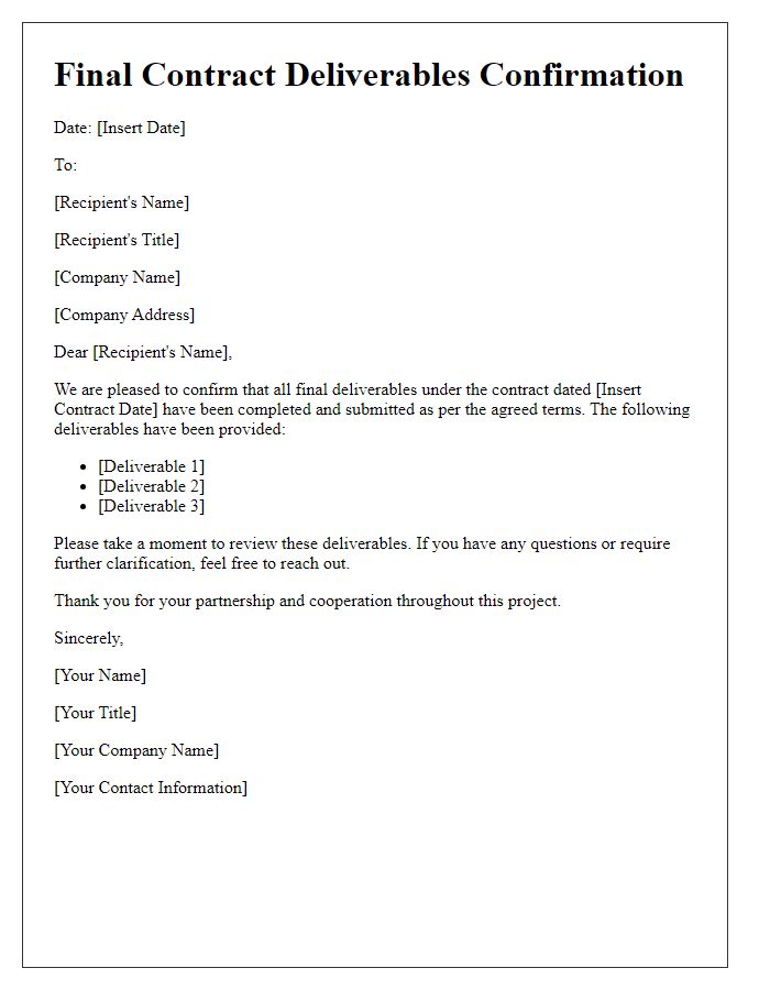 Letter template of final contract deliverables confirmation