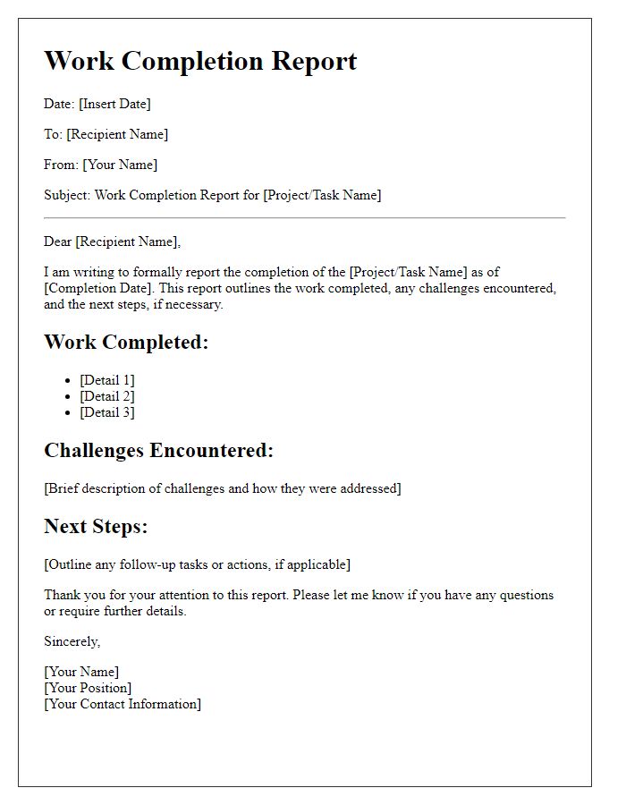 Letter template of work completion report