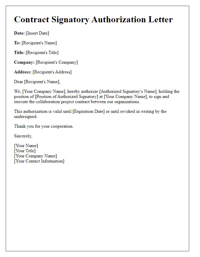Letter template of contract signatory authorization for collaboration projects.