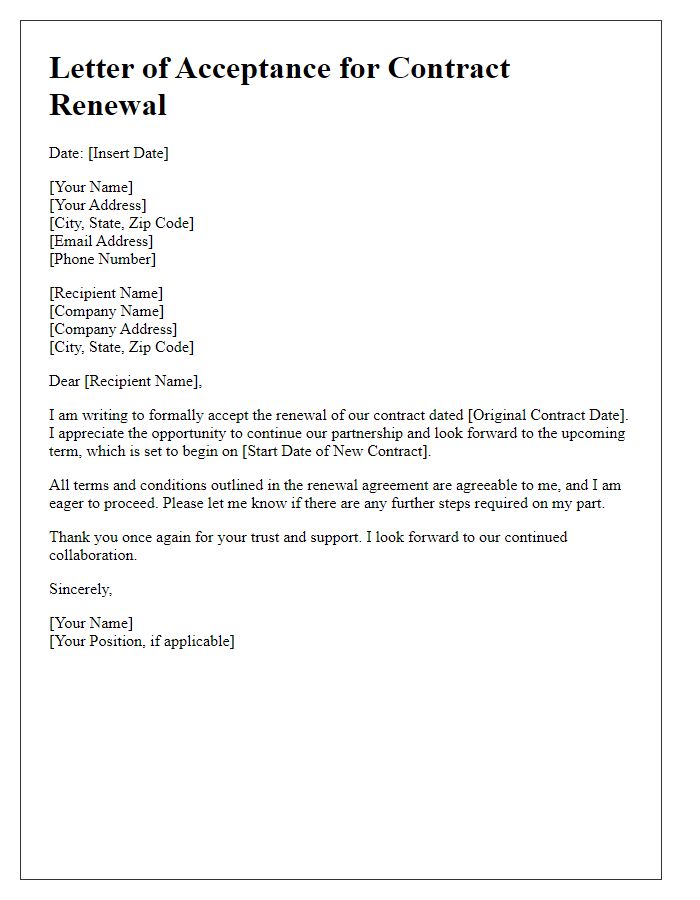 Letter template of acceptance for contract renewal