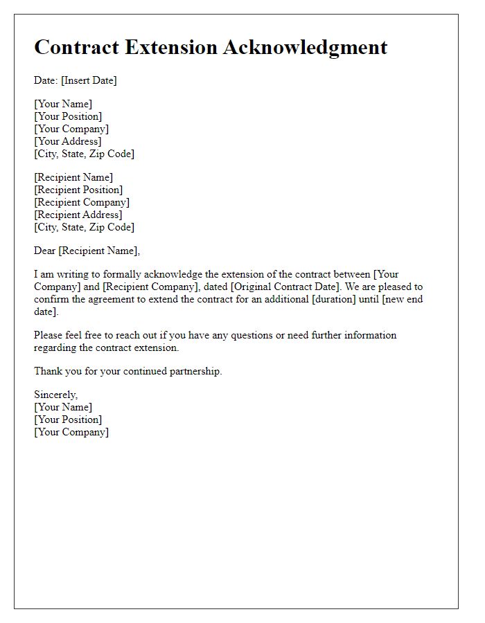 Letter template of acknowledgment for contract extension