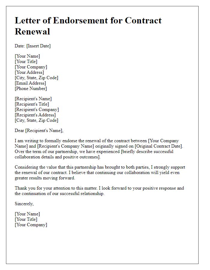 Letter template of endorsement for contract renewal