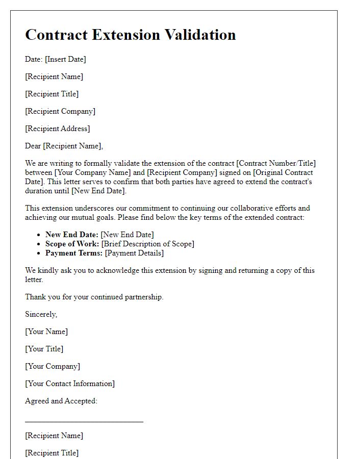 Letter template of validation for contract extension