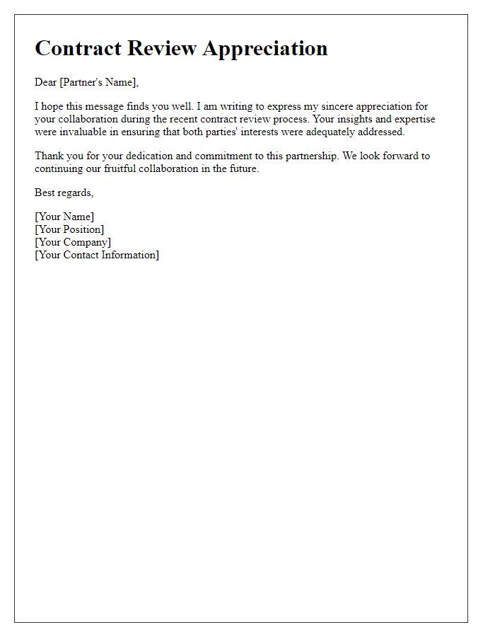 Letter template of Contract Review Appreciation for Partner Collaboration