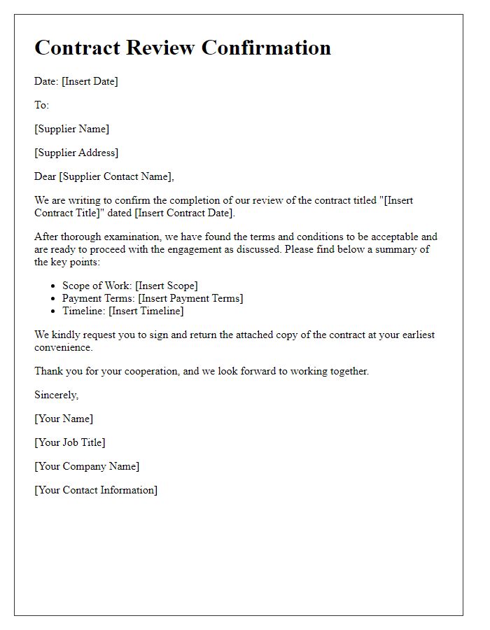 Letter template of Contract Review Confirmation for Supplier Engagement