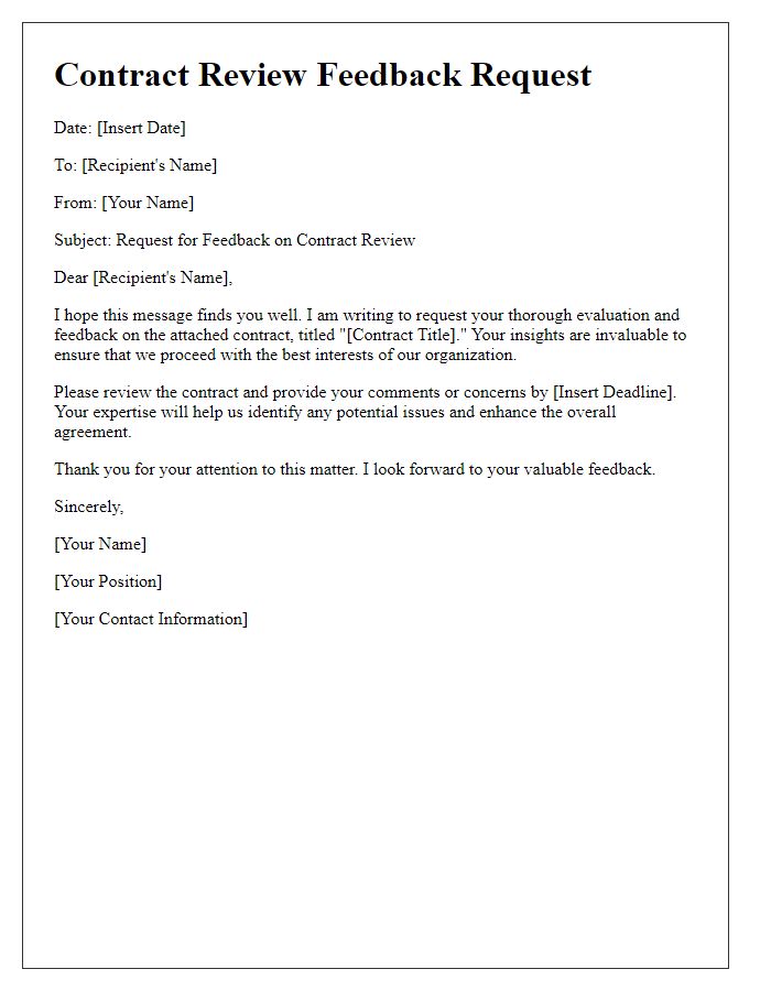 Letter template of Contract Review Feedback Request for Thorough Evaluation