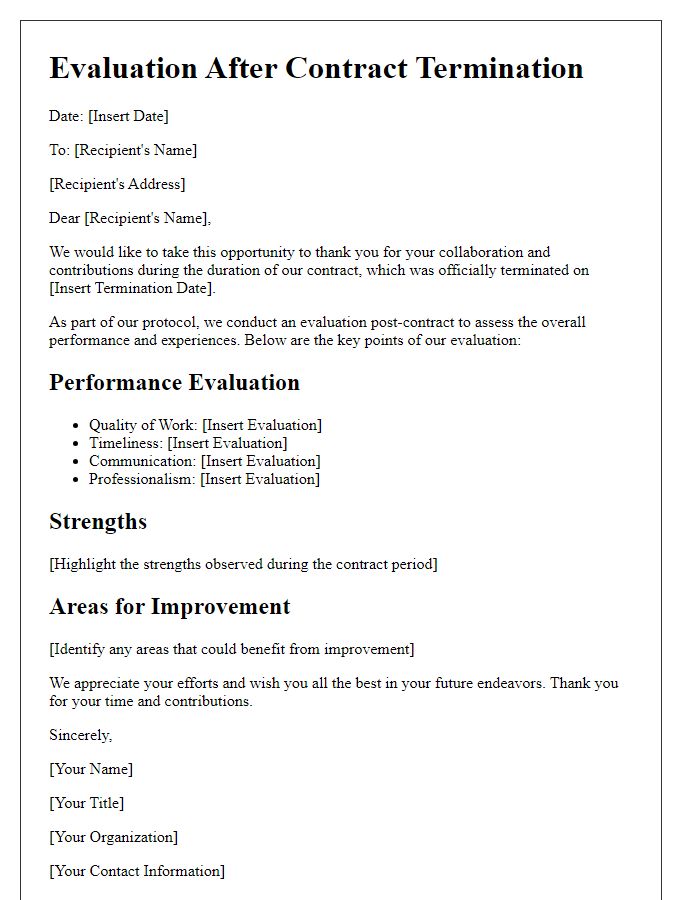 Letter template of evaluation after contract termination