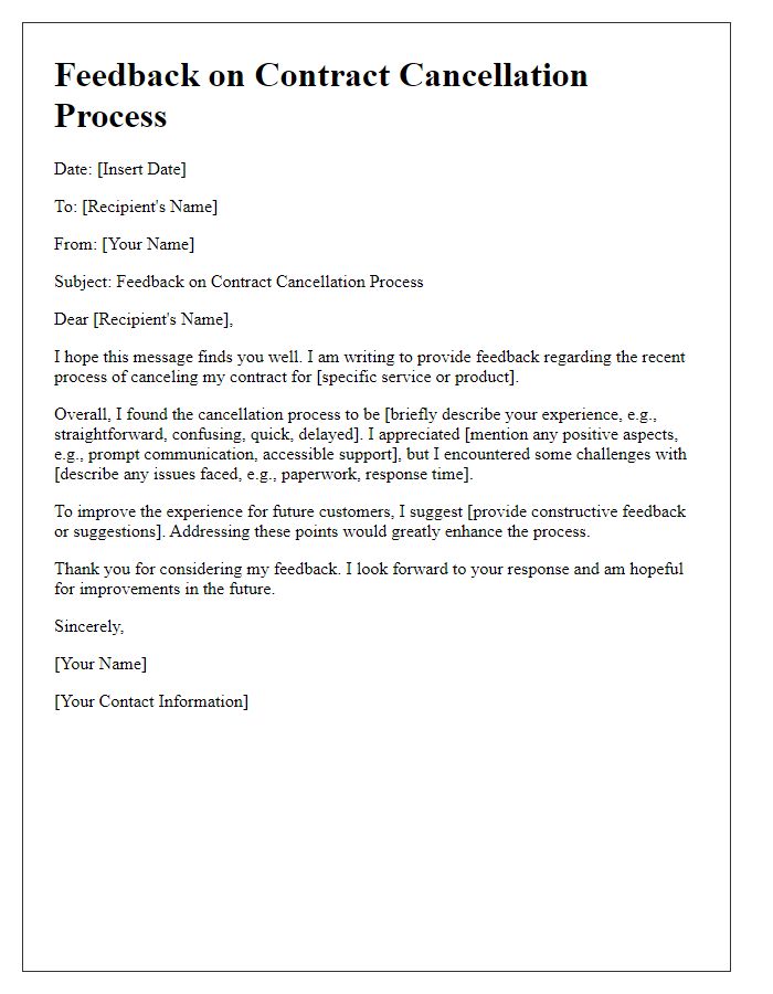 Letter template of feedback on contract cancellation process