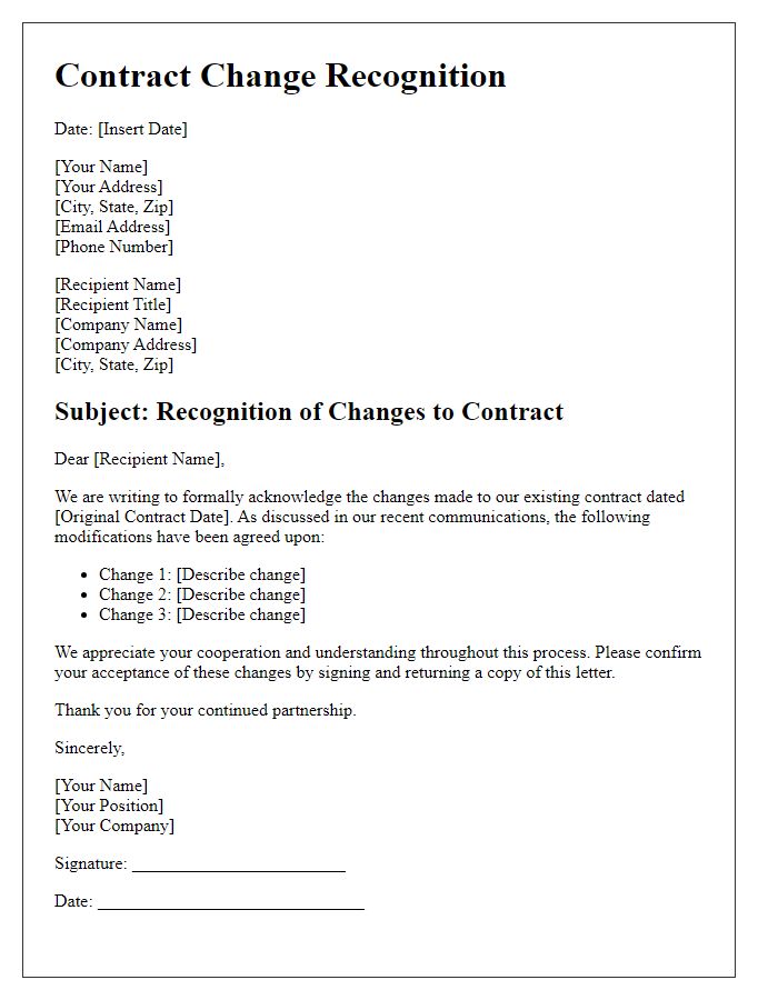 Letter template of Contract Change Recognition