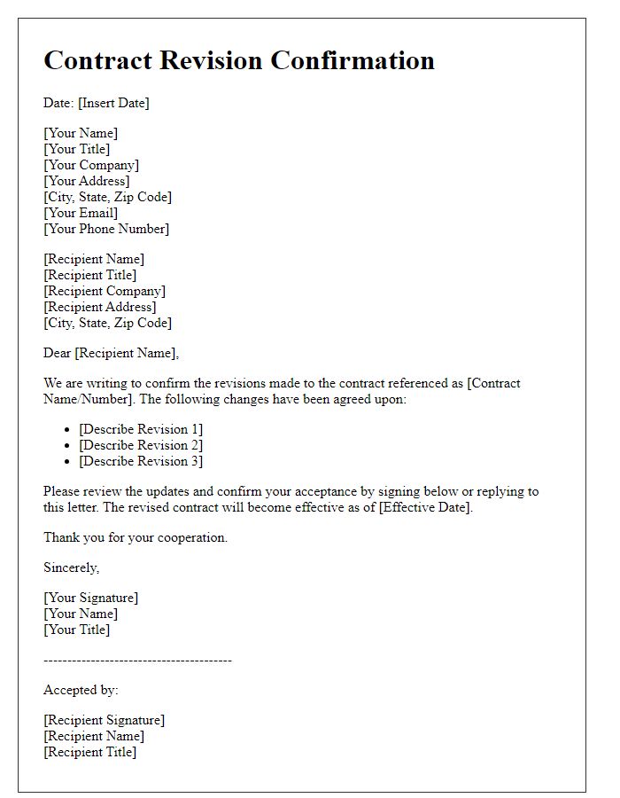 Letter template of Contract Revision Confirmation