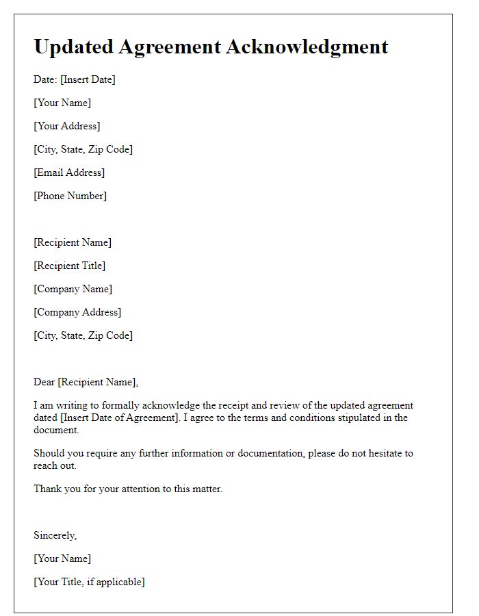 Letter template of Updated Agreement Acknowledgment