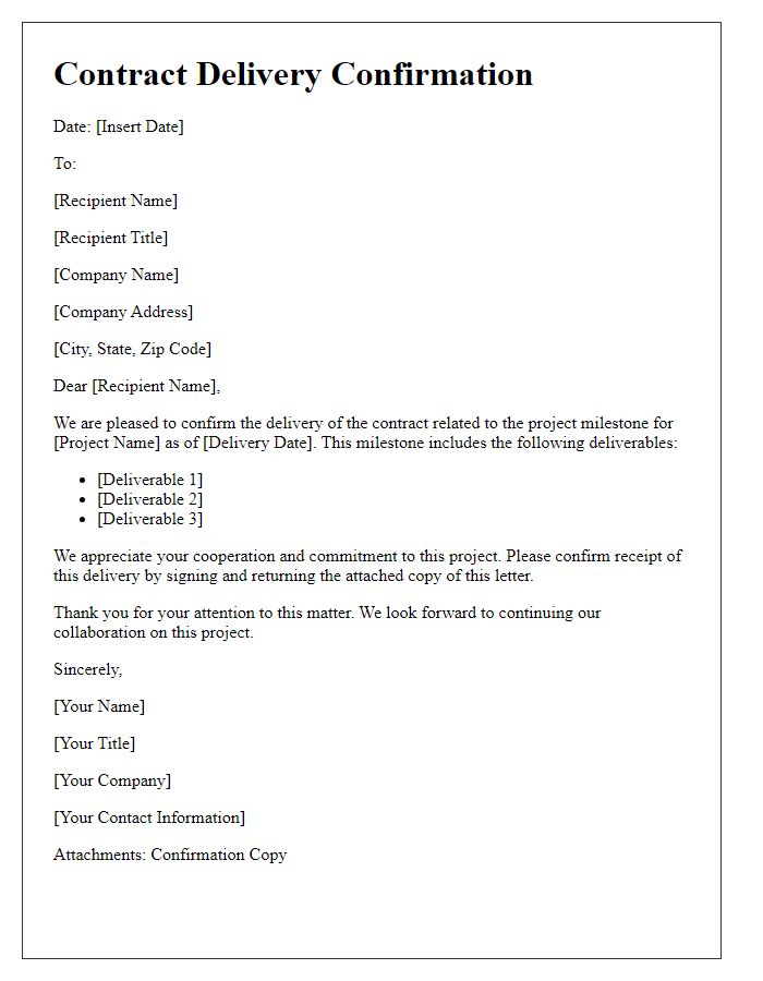 Letter template of Contract Delivery Confirmation for Project Milestone