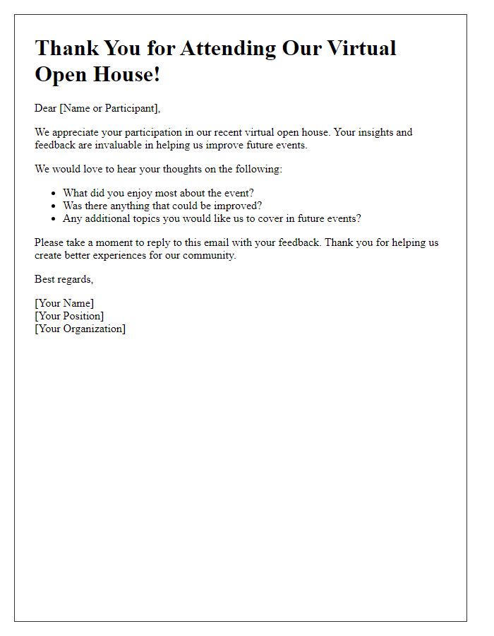 Letter template of feedback request post virtual open house